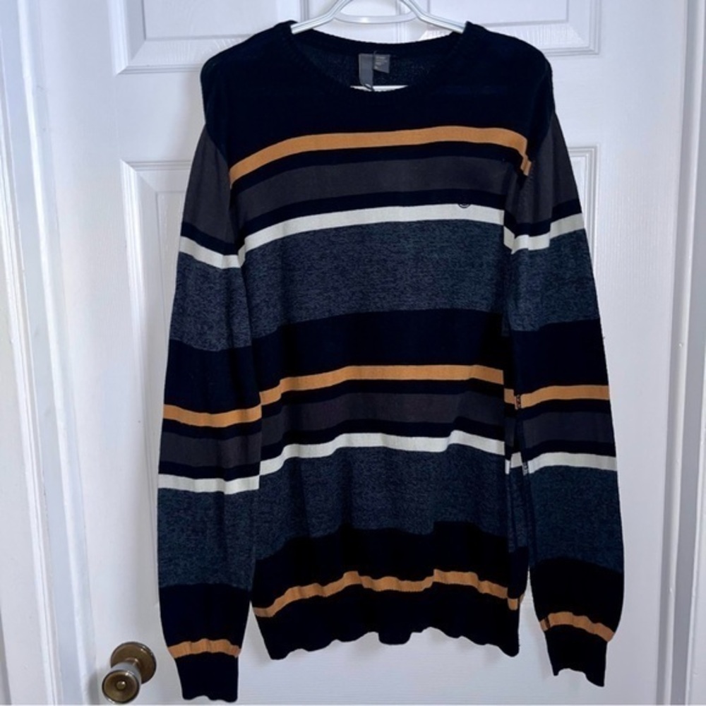 Element Sweater Pull Large Men striped long sleeve black preppy winter crew neck - Picture 1 of 5
